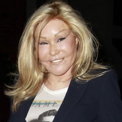 Catwoman Jocelyne Wildenstein and her boyfriend Lloyd Klein leave Mr. Chows Restaurant.